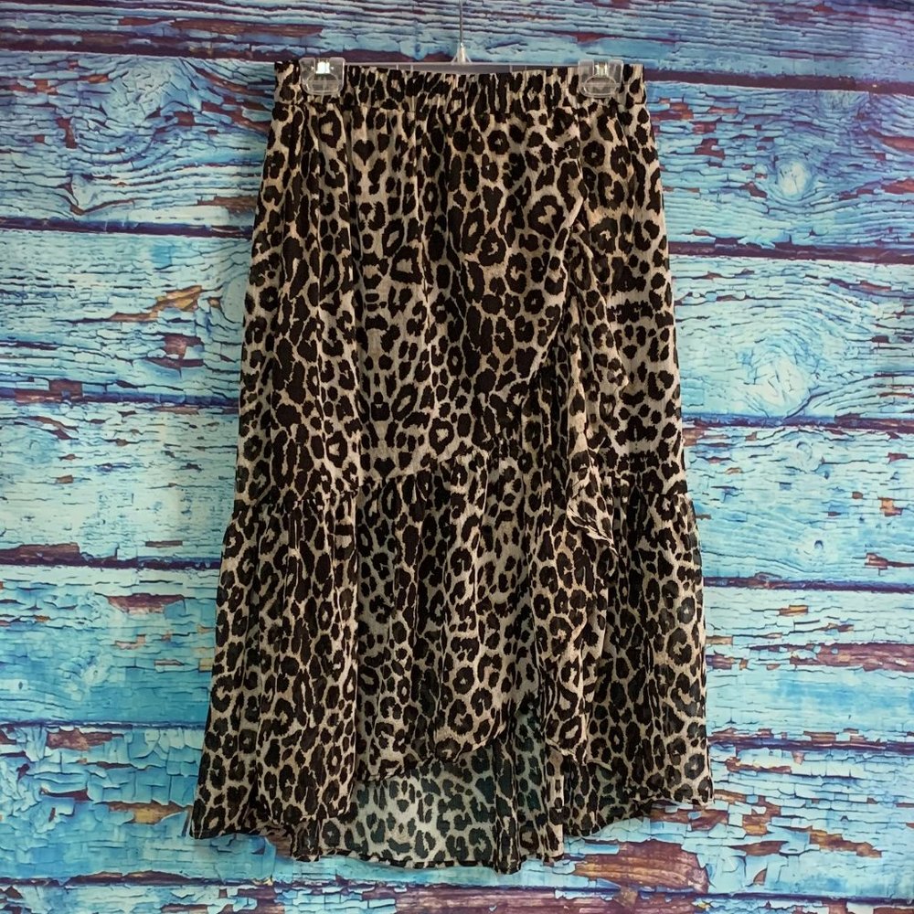 Pieces Animal Print Ruffled Midi Skirt